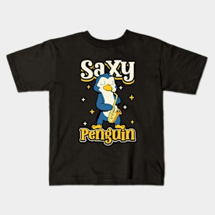 Saxy Penguin - Penguin Saxophonist Kids T-Shirt